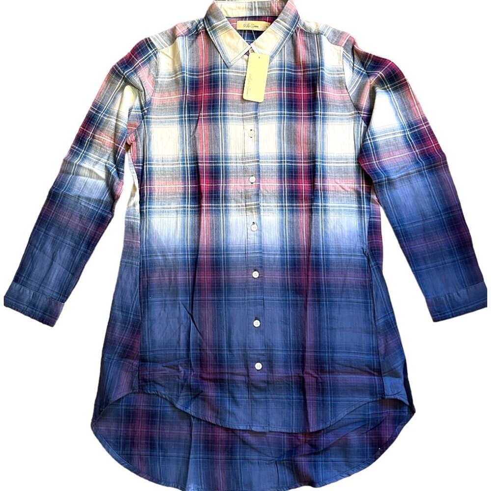 A La Tzarina Plaid Powder Blue Pink Soft Flannel Shirt Button Down Lg Sleeve Med